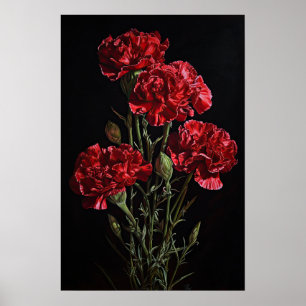 Red Carnations Flower Art Print Poster