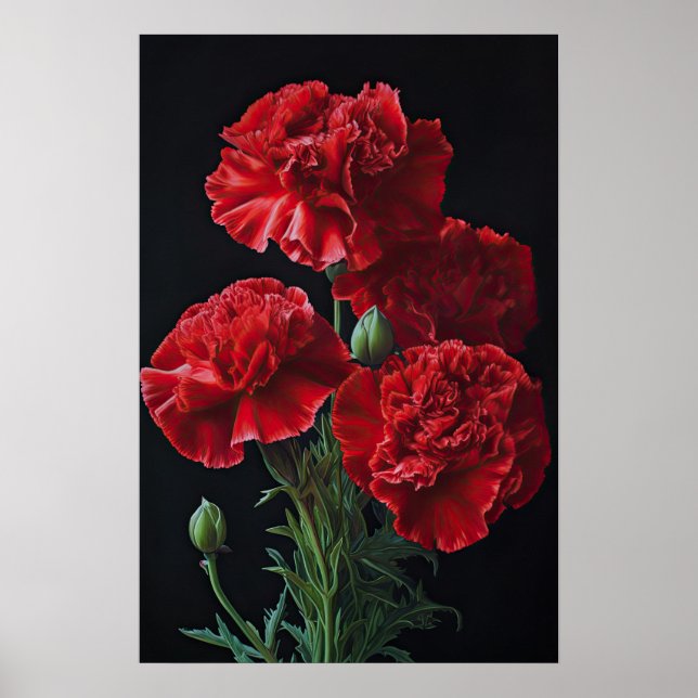 Red Carnations Flower Art Print Poster (Front)