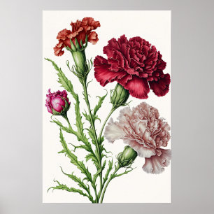 Red Carnations Flower Art Print Poster