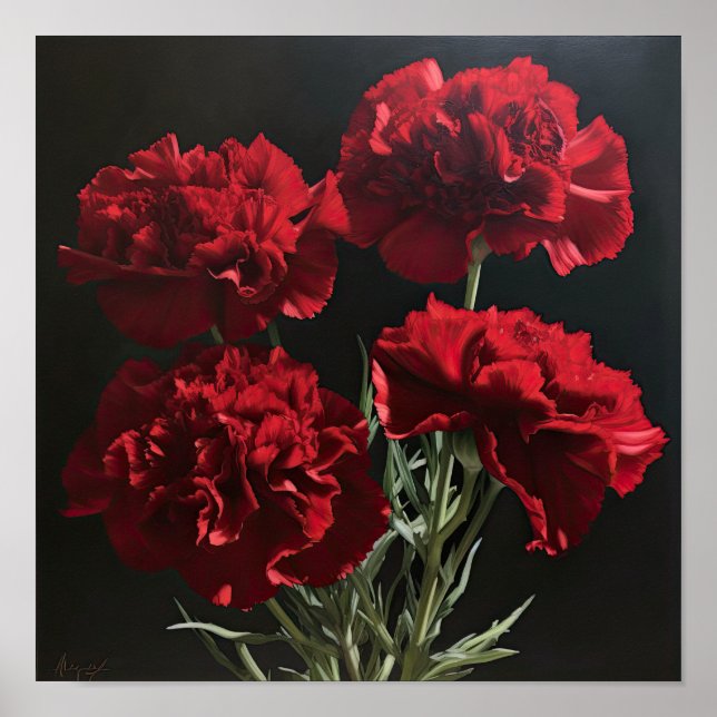 Red Carnations Flower Art Print Poster (Front)