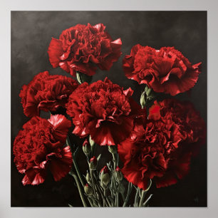 Red Carnations Flower Art Print Poster