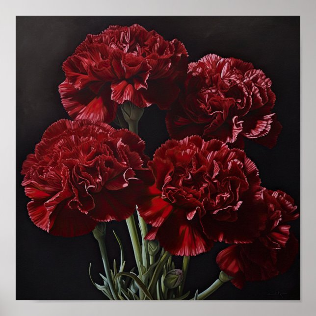 Red Carnations Flower Art Print Poster (Front)