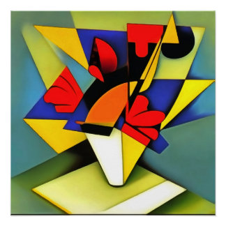 Red Carnations In A Vase Geometric Abstract Art Poster