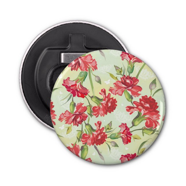 Red Carnations on green with butterflies Bottle Opener (Front)