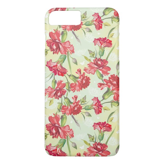 Red Carnations on green with butterflies Case-Mate iPhone Case (Back)