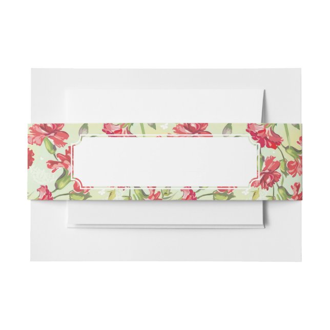 Red Carnations on green with butterflies Invitation Belly Band (Front Example)