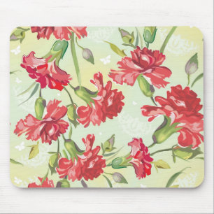 Red Carnations on green with butterflies Mouse Mat