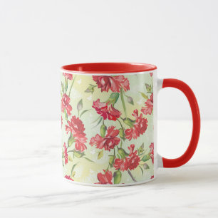Red Carnations on green with butterflies Mug