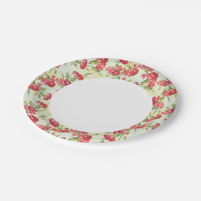 Red Carnations on green with butterflies Paper Plate (Angled)