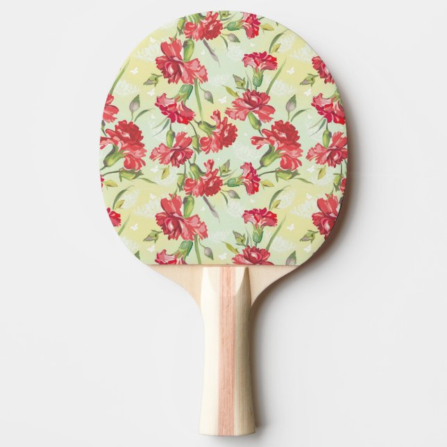 Red Carnations on green with butterflies Ping Pong Paddle (Front)