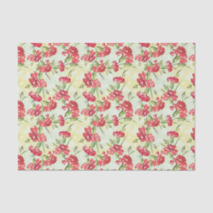 Red Carnations on green with butterflies Tissue Paper