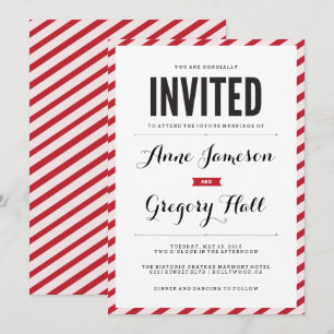 Red Carnival Stripes Modern Wedding Invitation