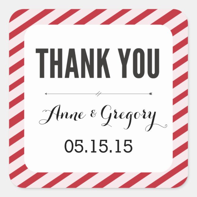 Red Carnival Stripes Thank You Favour Stickers (Front)