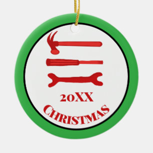 Red Carpenters Tools 2025 Christmas  Ceramic Tree Decoration