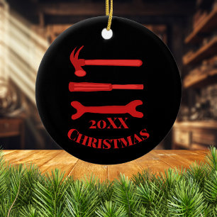 Red Carpenters Tools 2025 Christmas Ceramic Tree Decoration