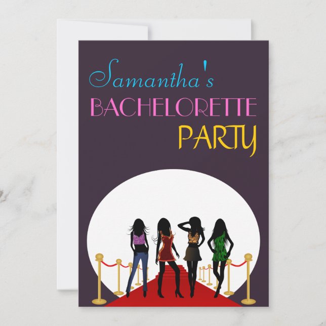 Red Carpet Bachelorette Party Purple Hens Invite (Front)
