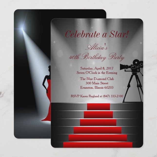 red carpet birthday party invitation (Front/Back)