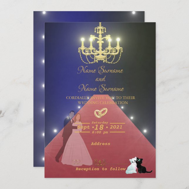 Red Carpet-golden chandelier Invitation (Front/Back)