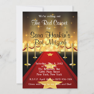 Red Carpet Hollywood Bat Mitzvah Birthday Invitation
