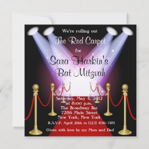 Red Carpet Hollywood Bat Mitzvah Birthday  Invite