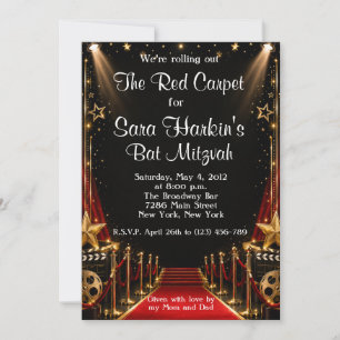 Red Carpet Hollywood Bat Mitzvah Birthday Invite