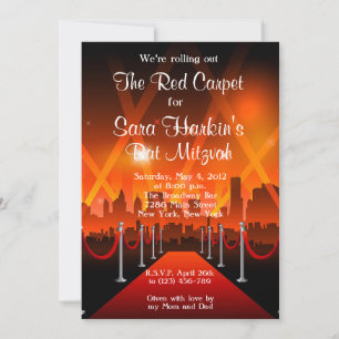 Red Carpet Hollywood Bat Mitzvah Birthday Invite