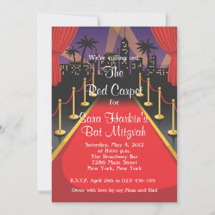 Red Carpet Hollywood Bat Mitzvah Birthday Invite
