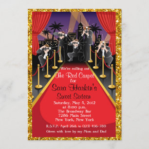 Red Carpet Hollywood Glitter Sweet 16 Invite