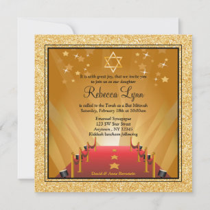 Red Carpet Hollywood Gold Star Bat Mitzvah Invitation