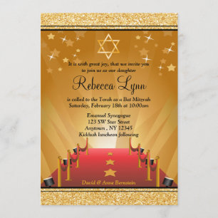 Red Carpet Hollywood Gold Star Bat Mitzvah Invitation