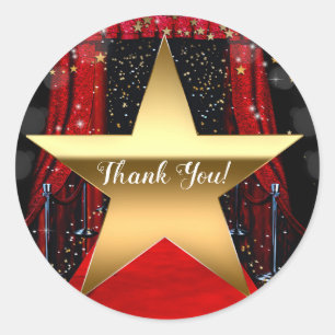 Red Carpet Hollywood Gold Stars Birthday Party Classic Round Sticker