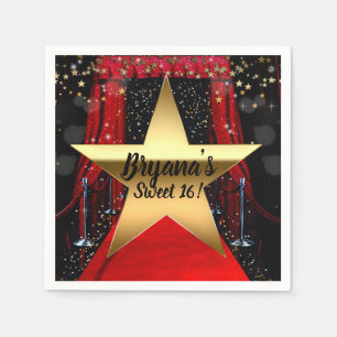 Red Carpet Hollywood Gold Stars Birthday Party Napkin