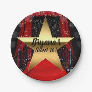 Red Carpet Hollywood Gold Stars Birthday Party Paper Plate