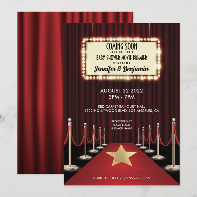 Red Carpet Hollywood Movie Premiere Baby Shower Invitation (Front/Back)