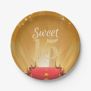 Red Carpet Hollywood Star Sweet 15 Birthday Paper Plate