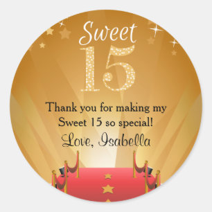 Red Carpet Hollywood Star Sweet 15 Favours Classic Round Sticker