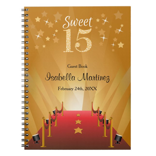 Red Carpet Hollywood Star Sweet 15 Guest Book (Front)