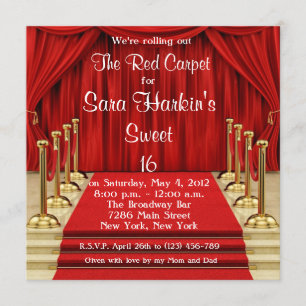 Red Carpet Hollywood Sweet 16 Birthday  Invite