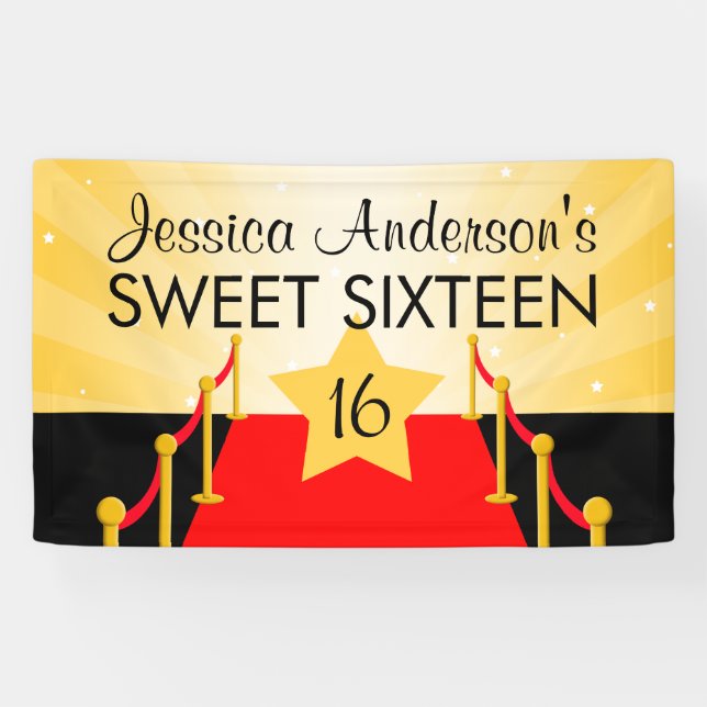 Red Carpet Hollywood Sweet 16 Birthday Party Banner (Horizontal)