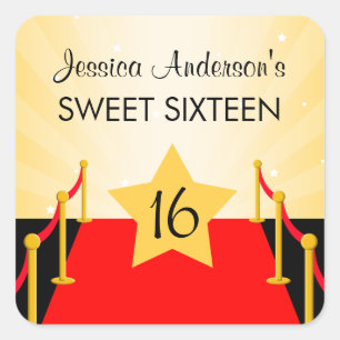 Red Carpet Hollywood Sweet 16 Birthday Square Sticker