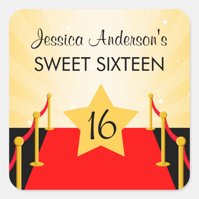 Red Carpet Hollywood Sweet 16 Birthday Square Sticker (Front)