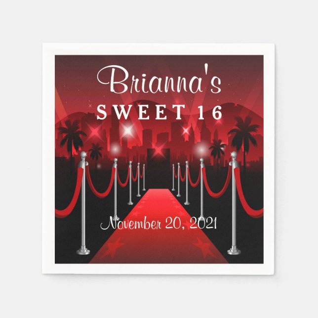 Red Carpet Hollywood Sweet 16 Personalised Napkin (Front)