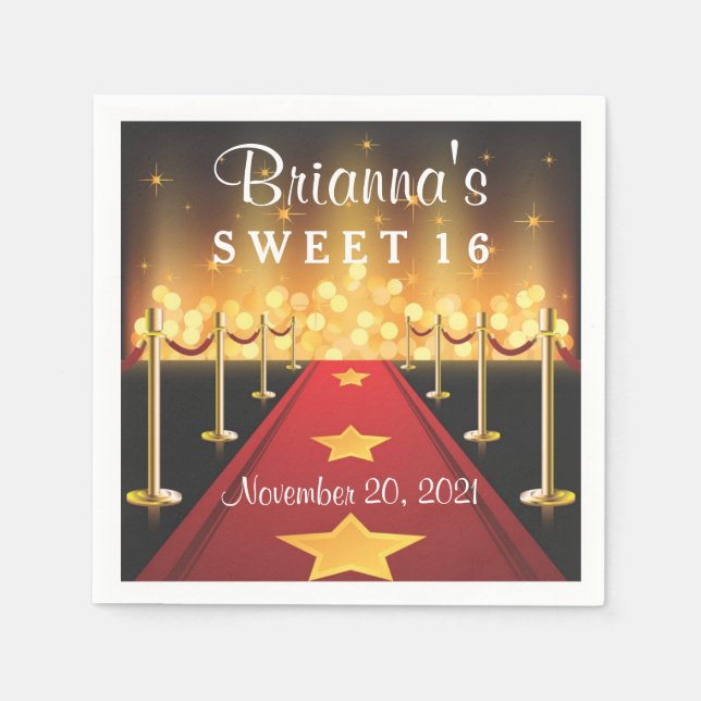 Red Carpet Hollywood Sweet 16 Personalised Napkin (Front)