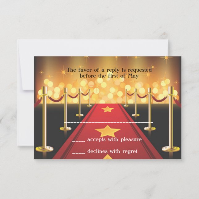 Red Carpet Hollywood Sweet 16 RSVP Card (Front)