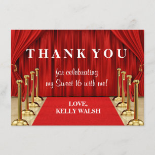 Red Carpet Hollywood Sweet 16 Thank You Note Card