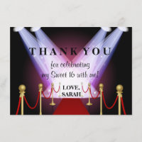 Red Carpet Hollywood Sweet 16 Thank You Note