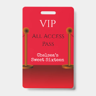 Red Carpet Hollywood Sweet Sixteen VIP All Access ID Badge