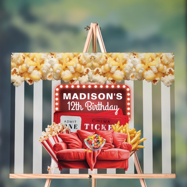 Red Carpet Movie Night Custom Welcome Birthday Acrylic Sign (Neutral)