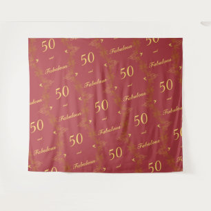 Red Carpet Repeat Red Gold 50 Fabulous Birthday Tapestry
