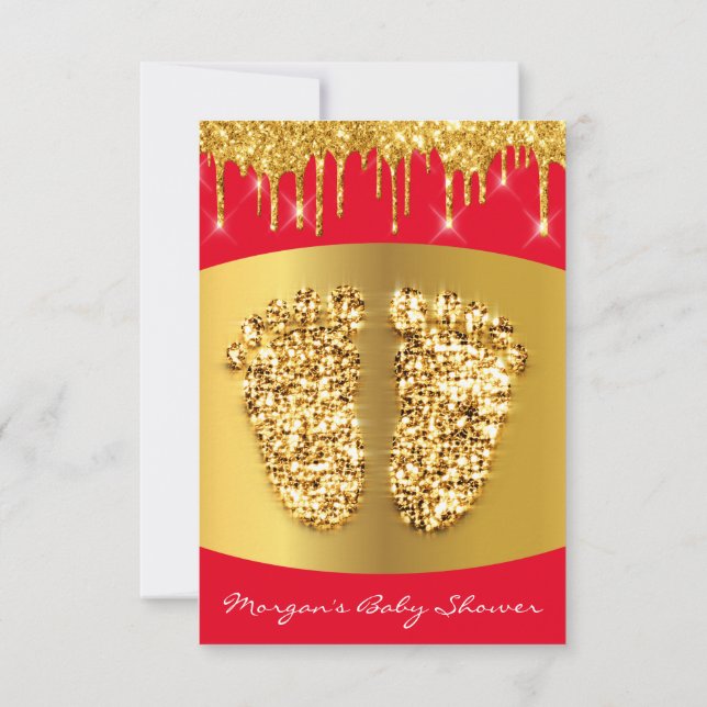 Red Carpet Royal Baby Shower Feet Girl Boy Gold Invitation (Back)